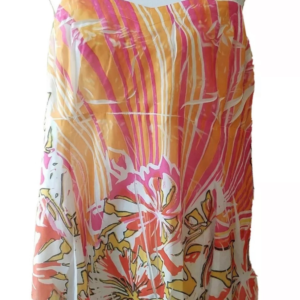 Unique Spectrum Women's Chifon Tank Top Abstract Floral Pink Orange White 2X - Picture 7 of 9